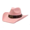 Sombrero de vaquero occidental de ante rosa con banda de cuero tachonada y hebilla de toro. - Rosa Palo