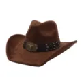 Sombrero de vaquero occidental de ante marrón con hebilla de cabeza de toro y tachuelas - Café