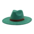 Green suede fedora hat with brown leather band and metallic buckle detail for stylish outfits. - M (56-58cm) / Green