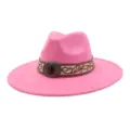 Pink suede wide brim fedora hat detail, vintage embroidered band with metallic buckle. - 58cm / Barbie Pink