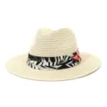 Detailansicht des stilvollen Sommer-Strohhutes, ideal für Outdoor-Strand und Urlaubsreisen. - 58cm / Beige