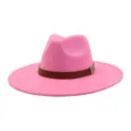 Close-up detail of the pink suede fedora hat featuring a stylish brown band and metal buckle. - M (56-58cm) / Barbie Pink