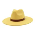 Yellow suede fedora hat featuring a brown leather strap and stylish metallic accent band. - M (56-58cm) / Yellow