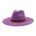 Purple suede wide brim fedora hat for women and men, classic vintage jazz cap with belt. - M (56-58cm) / Medium Purple