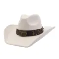 Sombrero de vaquero occidental de ante blanco con ala ancha fedora jazz marrón - Crema