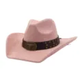 Sombrero de vaquero occidental rosa con cinturón de cuero tachonado y cráneo de toro - Rosa Palo