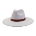 Grey suede fedora hat detail, wide brim design with brown leather belt and metal buckle accent. - M (56-58cm) / Light Gray