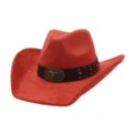 Sombrero vaquero de ante rojo para mujer hombre western ala ancha con hebilla de toro - Rojo óxido