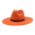 Orange suede fedora hat with brown leather band and metal buckle detail, stylish gentleman cap. - M (56-58cm) / Orange Yellow