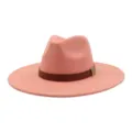 Pink faux suede wide brim fedora hat with brown leather band and chic metal loop detail. - M (56-58cm) / Rose Quartz