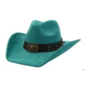 Elegante sombrero de vaquero western turquesa, ala ancha de ante suave estilo jazz. - Azul Pavo Real Claro