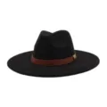 Classic black suede fedora hat featuring a stylish brown leather band and chic metal buckle detail. - M (56-58cm) / Black