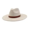 Faux suede fedora hat detail, showing soft texture, brown leather band and chic metal clasp. - M (56-58cm) / Beige