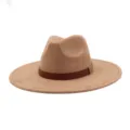 Suede fedora hat detail view, classic wide-brim design with brown band for men and women. - M (56-58cm) / Camel