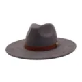 Grey faux suede fedora hat detail with brown leather band and metal buckle for classic style. - M (56-58cm) / Cement Gray