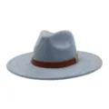 Classic faux suede fedora hat with brown leather strap and metal buckle for men and women. - M (56-58cm) / Haze Blue