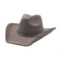Grey suede cowboy hat detail showing sparkling rhinestone band and stylish wide brim. - Charcoal Grey