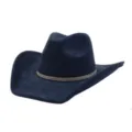 Close-up detail of dark blue suede cowboy hat featuring a sparkling rhinestone band. - Navy Blue