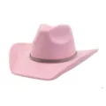 Pink suede cowboy hat with rhinestone band, detailed view of western fedora hat for women. - Sakura Pink