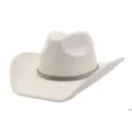 White suede cowboy hat with rhinestone band, classic western jazz hat for autumn winter. - Cream