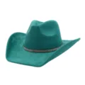 Turquoise suede cowboy hat for women, wide brim jazz hat with sparkly rhinestone band. - Peacock Light Blue