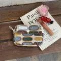 Embroidered coin purse multi-functional card holder canvas storage bag geometric pattern - Off-White Oval