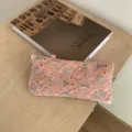Pink embroidered glasses case portable sunglasses pouch fabric storage bag variant display - Pink