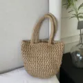 Geweven stro emmer tas voor vrouwen casual handtas schoudertas stijlvolle raffia tote - Khaki