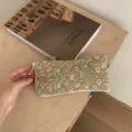 Green embroidered glasses case portable sunglasses storage pouch with zipper and floral design. - Green
