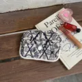 Canvas embroidered coin purse mini card holder double layer pouch vintage style wallet. - Off-White Symphony