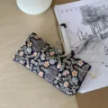 Floral embroidered glasses case portable sunglass storage pouch aesthetic zipper bag - Dark Blue