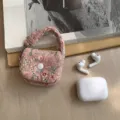 Sac de rangement pour ecouteurs bluetooth brode rose mini pochette portable avec poignee. - Multicolore Rose Pomme