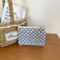 Blau bestickte Fischschuppen Münztasche mit goldenem Herz Reißverschluss, Stoff Mini Etui. - Kleines Schuppenmuster