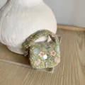 Piccola borsa per cuffie ricamata verde portamonete portatile con manico intrecciato e bottone. - Multicolore Rosa Verde