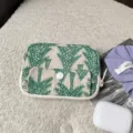 Pochette de rangement double couche brodée en toile pour cartes, pièces et écouteurs. - Pin