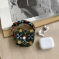 Embroidered fabric mini bluetooth earphone pouch portable storage bag in dark green color - Galsang Flower Army Green