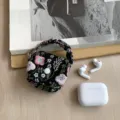 Embroidered floral mini storage bag portable earphone pouch cute coin purse for daily use - Floral Black