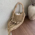 Borsa a tracolla intrecciata beige fatta a mano con frange, borsa da spiaggia elegante. - Con Borsa Interna e Tracolla / Kaki