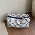 Retro embroidered canvas cosmetic bag minimalist makeup storage pouch for women daily use. - L / Off White