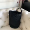 Borsa a secchiello in macramè nero fatta a mano grande borsa a spalla intrecciata - Nero (Include Borsa Interna in Canvas)