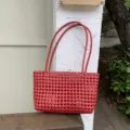 Rode geweven strandtas shopper zomer casual handtas uitgehold gevlochten tas voor dames reizen. - Rood