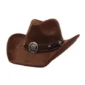 Brown suede cowboy hat with wide brim and vintage metal star concho decoration for autumn. - 58cm / Coffee