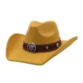 Classic faux suede western cowboy hat with brown band, metal studs and star badge for autumn. - 58cm / Turmeric