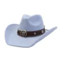 Hellblaue Wildleder Cowboy-Hut mit braunem Lederband und Stern Metall-Dekoration für Damen. - 58cm / Himmelblau