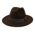 Clásico sombrero de jazz de fieltro de lana de estilo británico con ala ancha elegante. - Café