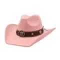 Close-up of pink suede western cowboy hat featuring brown leather band and star metal badge. - 58cm / Dusky Pink