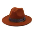 Sombrero fedora de moda otoño invierno para hombre mujer, sombrero jazz fieltro lana. - Rojo Óxido