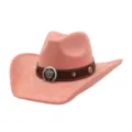 Pink suede western cowboy hat with brown leather band and metal conchos for women. - 58cm / Rose Quartz