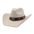 Retro faux suede cowboy hat for women men, wide brim western jazz cap with leather band. - 58cm / Beige