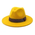 Unisex autumn winter jazz felt hat wide brim fedora classic fashion wool hat for daily wear - Yellow